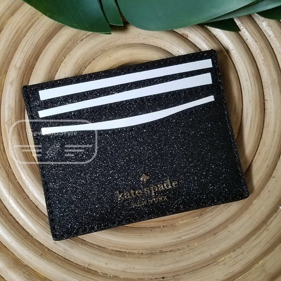 BOXED SMALL SLIM CARD HOLDER LOLA GLITTER KATE SPADE BLACK BRAND NEW